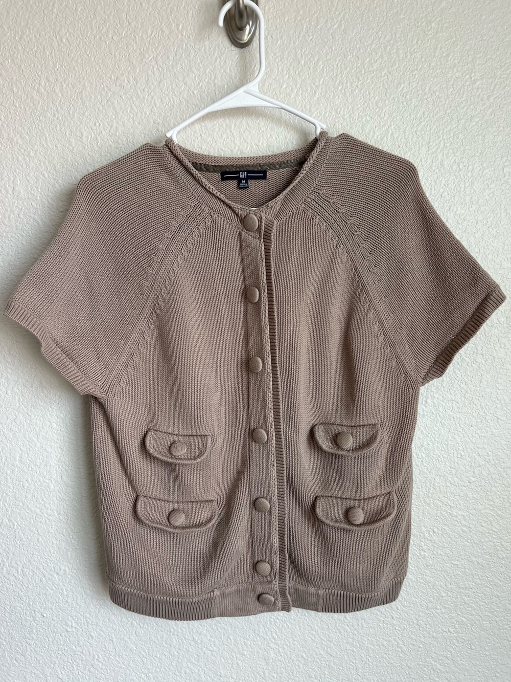 Vintage GAP Short Sleeve Cardigan in Taupe